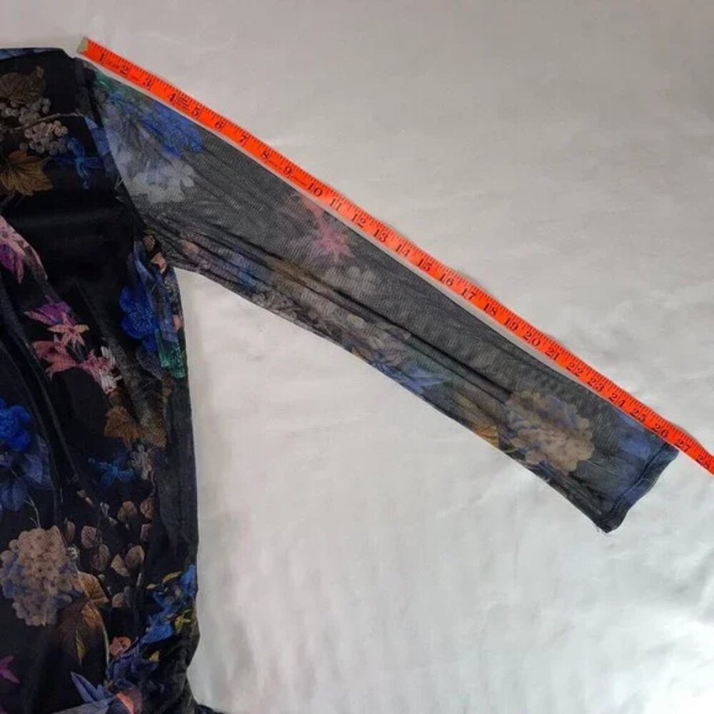 Long Tall Sally Sheer Floral Top Lined Side Ruching Long Sleeves Size S / M TALL - Picture 8 of 10